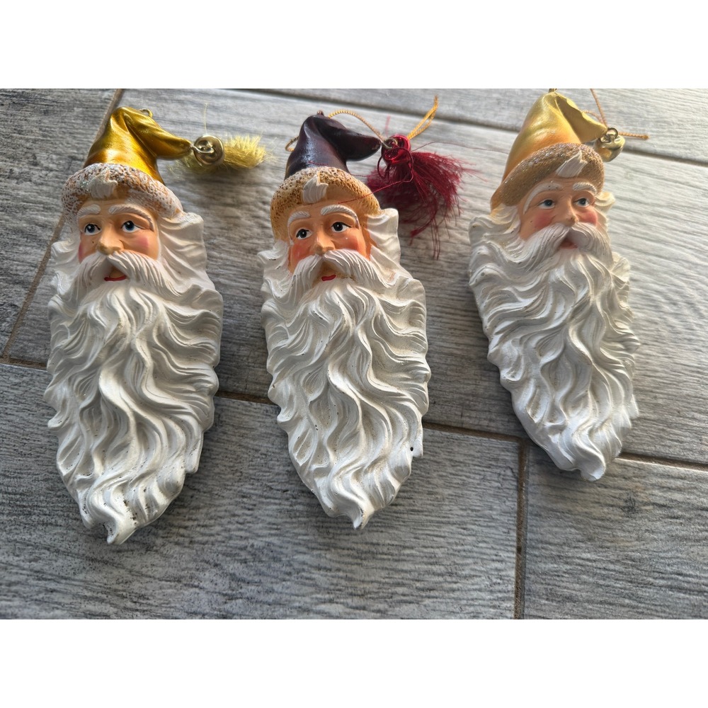 Lot‎ of 3 Santa Claus Ornaments Victorian Resin Whimsical Head Christmas Tree